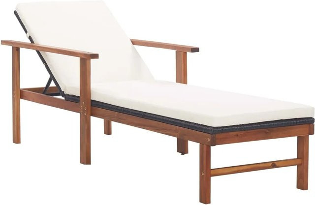 vidaXL Sonnenliege aus Akazienholz und Poly-Rattan mit Auflage in Schwarz - Bild 1