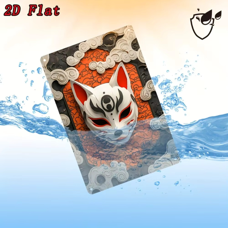CIFBUY Metallwandkunst Kitsune-Maske Japanisches Design in Mehrfarbig als rechteckiges Aluminiumschild für deine Heimdekoration - Bild 4