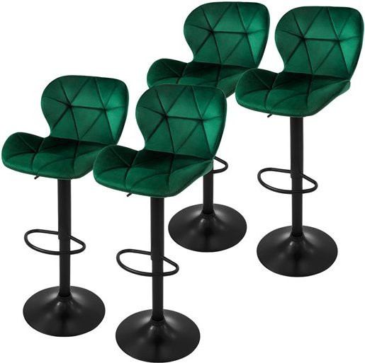 4er Set ML-Design Barhocker aus Samt in Grün mit Rückenlehne, Fußstütze und 360 Grad Drehsitz, höhenverstellbar 59-79 cm - Bild 1