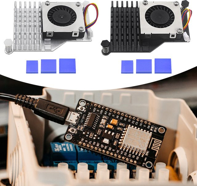 ALLOET Aktiver Luftkühler für Raspberry Pi 5 mit Metall-Kühlkörper und einstellbarem Lüfter in Silber - Bild 1
