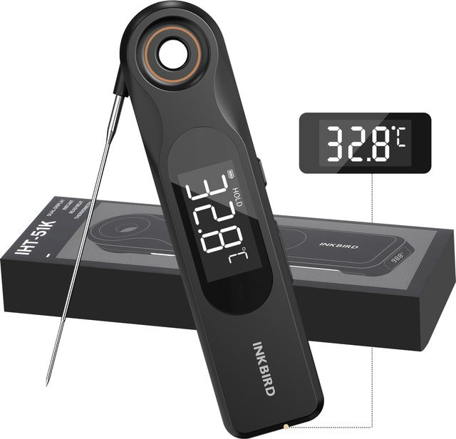 INKBIRD IHT-51K Dual-Display Fleischthermometer in Schwarz mit ultradünner 1,8 mm Sonde und schneller Reaktionszeit für Küche, Grillen und Backen - Bild 1