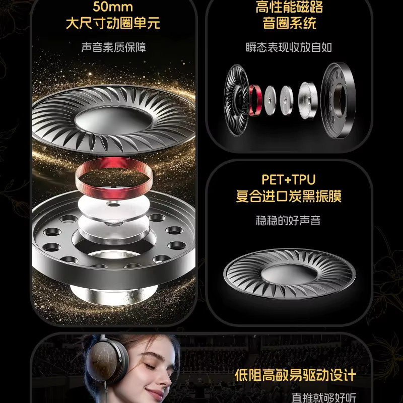 FiiO Snowsky Nature Over-Ear-Kopfhörer in Schwarz mit 50-mm-Dynamiktreiber und 3,5-mm-HIFI-Anschluss - Bild 1