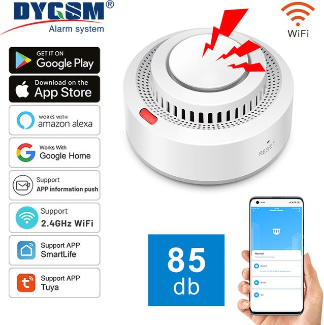 Tuya Smart WiFi Rauchmelder in Weiß mit 360 Grad Erkennung und Fernüberwachung, kompatibel mit Alexa und Google Home - Bild 1