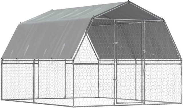 vidaXL Hundezwinger aus verzinktem Stahl mit Dach und Tür, Silber, B/T/H: 230 x 285 x 285 cm - Bild 1