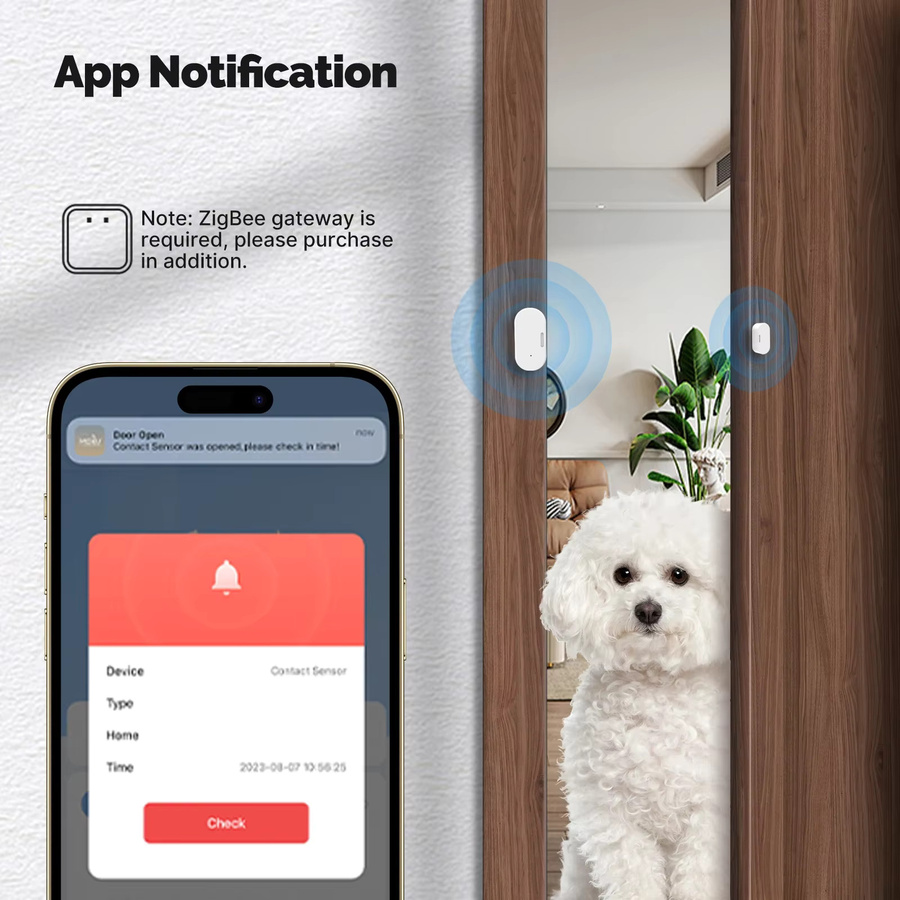 MOES Zigbee Smart Licht-Sensor für Fenster und Türen, Tuya Mini Wireless Home Security Überwachung mit App-Alarm, Weiß - Bild 2