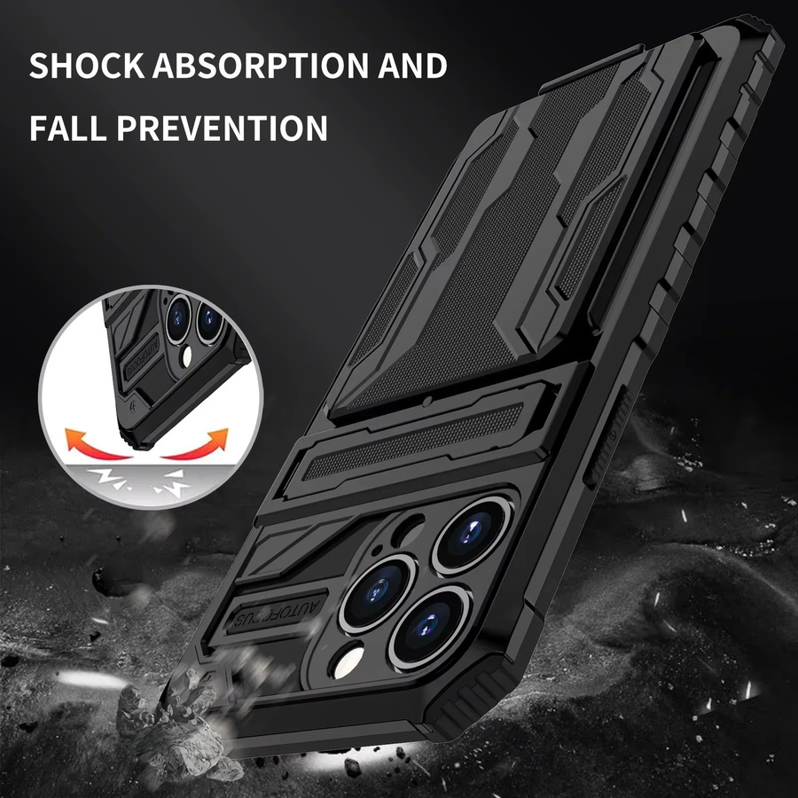 Stoßfeste Rüstungshülle für Apple iPhone mit Kickstand und Kartenfach in Schwarz und Lila - Bild 3