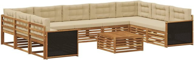 vidaXL Outdoor-Sofagarnitur aus Massivholz Akazie in Natur und Beige mit 10-teiligem Set und L-Form - Bild 1