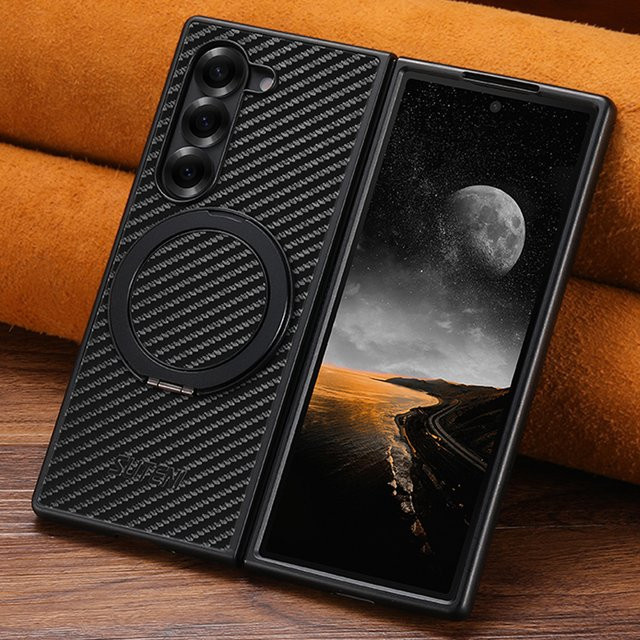 SUTENI Handyhülle mit Magnet für kabelloses Laden und 360 Grad drehbarem Ständer mit Kunstleder-Ringschnalle für Samsung Galaxy Z Fold 8 Ultra, Z Fold 7, Z Fold 6 und Z Fold 5 in Schwarz - Bild 1