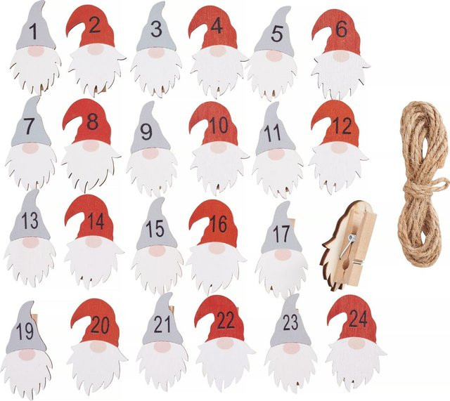 Doolin Adventszahlen auf Klammer 1-24 aus Holz in Multicolor für die Weihnachtszeit - Bild 1