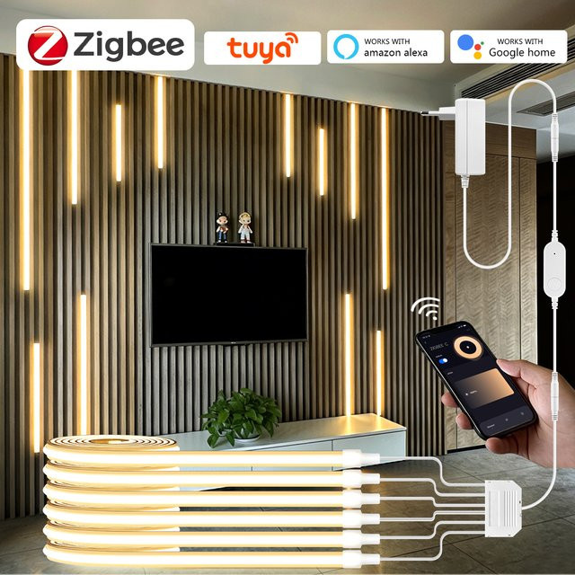 Rybakov Smart Zigbee COB LED-Streifen in Weiß, dimmbar via Tuya WLAN und Amazon Alexa, ideal als Unterbauleuchte für Schränke und Möbel - Bild 1