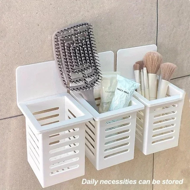 VIE LENTE Badezimmer Organizer mit selbstklebender Wandhalterung und Ablaufsystem für Zahnbürste und Zahnpasta, Weiß - Bild 1