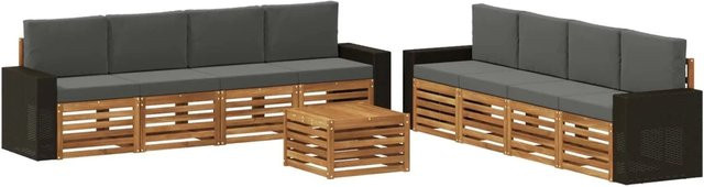vidaXL Sofagarnitur aus Massivholz Akazie mit 9 Kissen im Latten-Design, modern, Anthrazit/Grau, B/T/H: 226,68 x 151,34 x 76,00 cm - Bild 1
