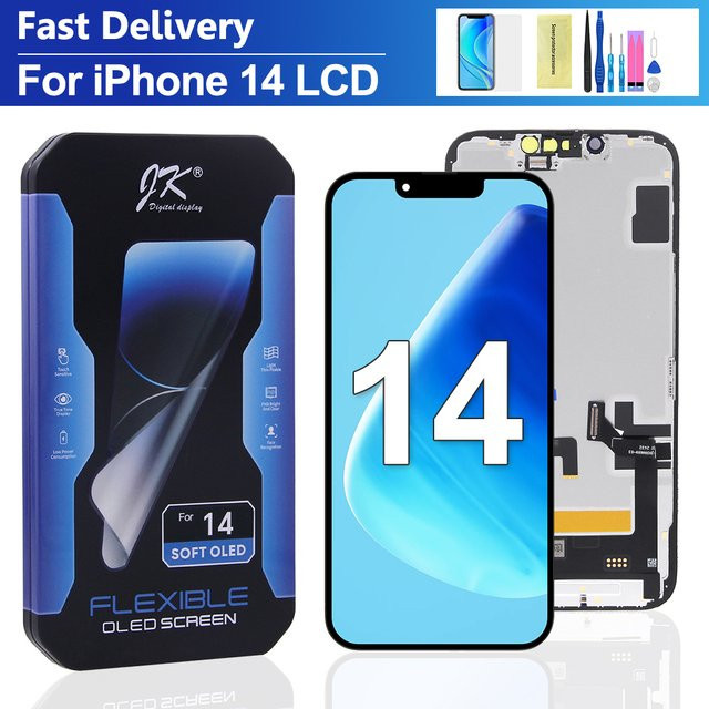 JK OLED Ersatz LCD Display mit Touchscreen Digitizer Baugruppe für iPhone 14 in Schwarz (Modelle A2882, A2649, A2881, A2884) - Bild 1