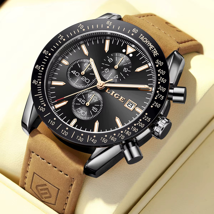 LIGE Armbanduhr Quarz, Leder, Herren - Bild 3