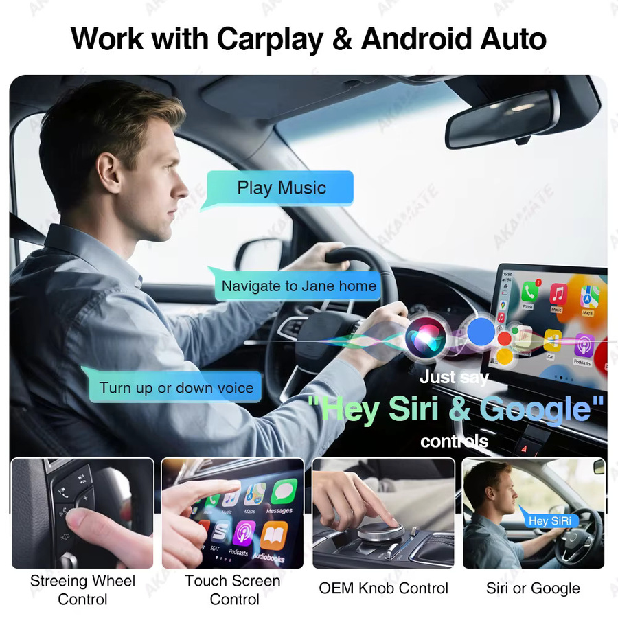 AKAMATE 2-in-1 Wireless Mini CarPlay und Android Auto Dongle in Schwarz mit USB-C Anschluss für VW, Toyota, Audi und Benz - Bild 4