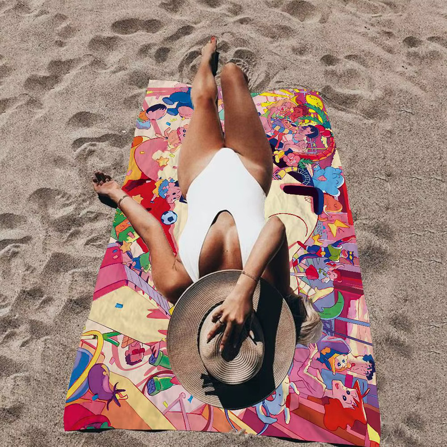 Potdemiel Mikrofaser-Strandtuch mit Cartoon-Design, saugfähig und schnell trocknend, Multicolor - Bild 2