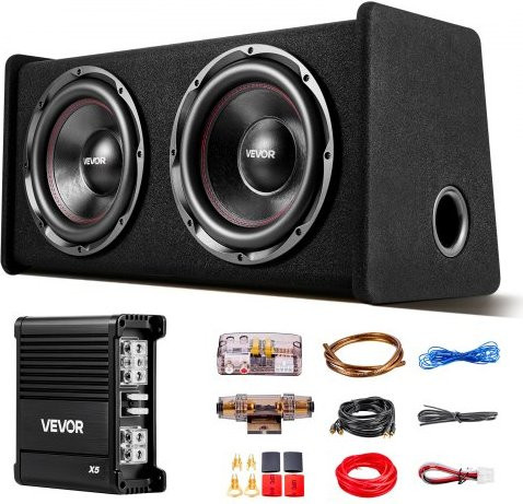 VEVOR Car Audio Subwoofer Bass Package in Schwarz mit 305 mm Dual Subwoofer, 490W RMS Verstärker und Anschlusskit für dein Fahrzeug - Bild 1