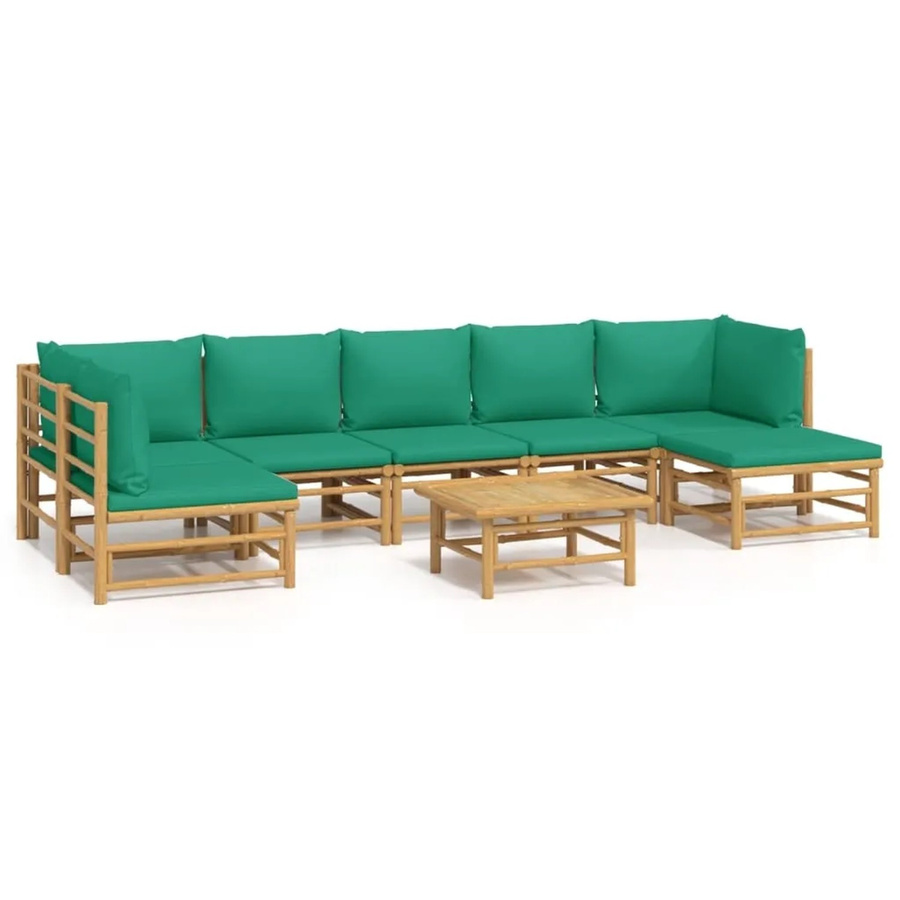 vidaXL 8-tlg Garten-Lounge-Set aus geöltem Bambus mit grünen Kissen - Bild 2