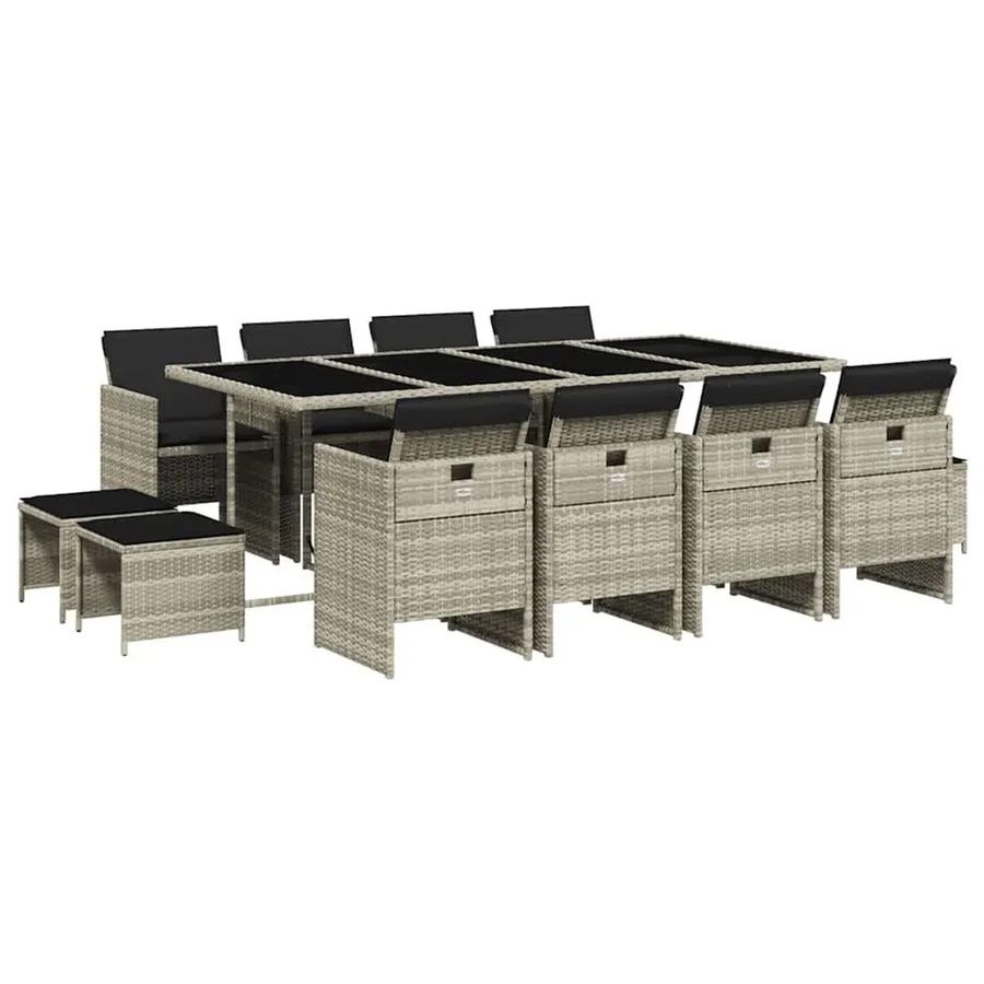 vidaXL 13-teilige Garten-Essgruppe aus Poly Rattan mit Kissen in Anthrazit und Hartglas-Tischplatte - Bild 2