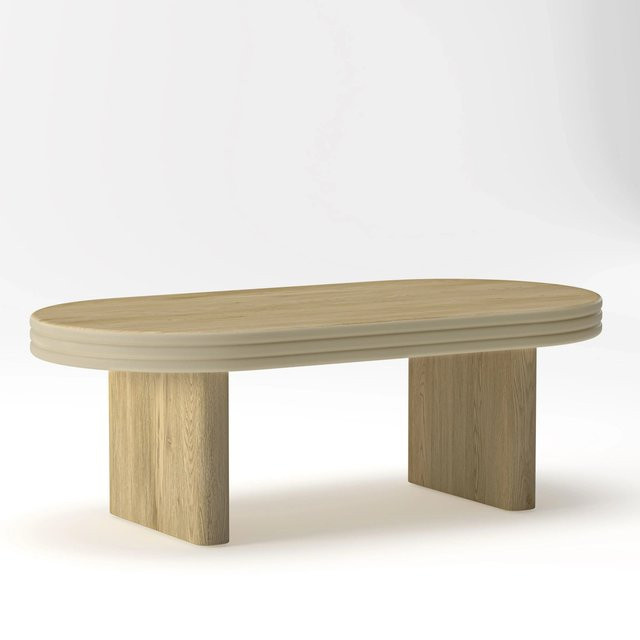 okwish Couchtisch Rustikaler Cocktailtisch aus Massivholz und MDF in Weiß, B: 120 cm, T: 60 cm, H: 41,5 cm - Bild 1