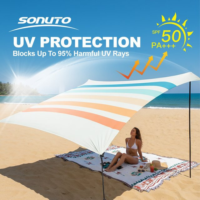 Sonuto Lycra Strandzelt mit UPF 50+ Sonnenschutz und 4 Sandsack-Ankern in Multicolour - Bild 1