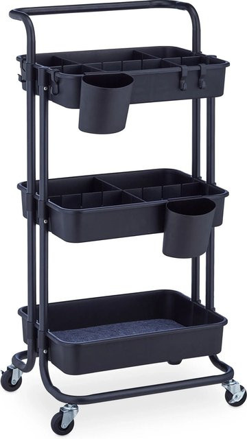 Relaxdays Rollwagen aus Stahl in Schwarz mit 3 Etagen und Feststellfunktion, H x B x T: 86 x 43 x 42 cm - Bild 1