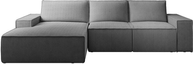 Vente-unique Schlafsofa Amelia in Anthrazitgrau aus Cordsamt mit Schlaffunktion und L-Form, Breite: 297 cm - Bild 1