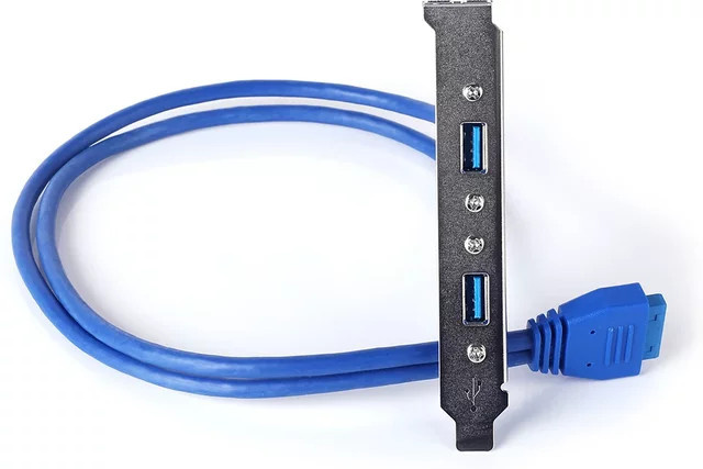 PC Mainboard 20 Pin zu Dual USB 3.0 Schallwand Adapter Kabel mit Rückseite Halterung und Verlängerung, 5 Gbit/s, Blau, Länge: 50 cm - Bild 1