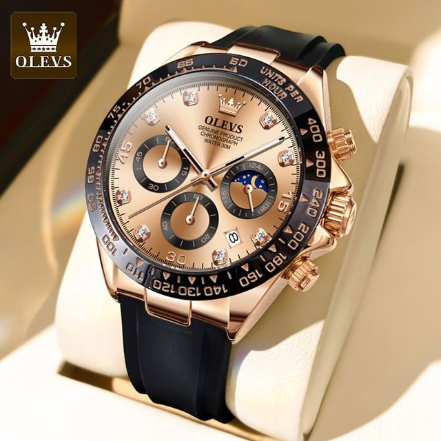 Olevs Armbanduhr, Chronograph, Quarz, Edelstahl, Roségold, Herren - Bild 1