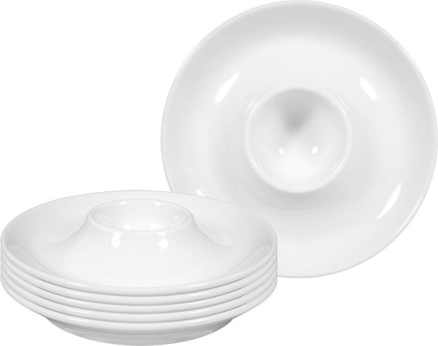 Seltmann Weiden Eierbecher mit Ablage Rondo/Liane aus Porzellan, Farbe: Weiß, 6er Set, Durchmesser: 12,5 cm - Bild 1