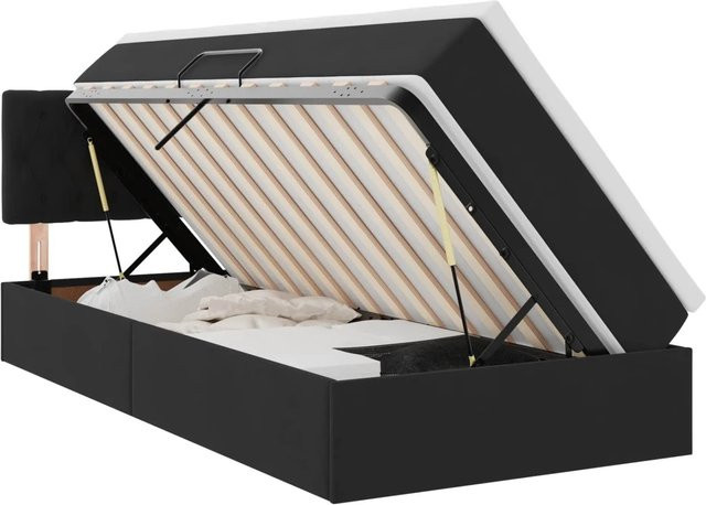 vidaXL Bett mit Stauraum und LED in Schwarz aus Samt, B: 100 cm, L: 200 cm - Bild 1