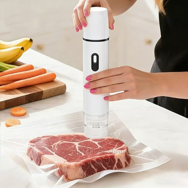 Automatische Vakuumversiegelungspumpe von raugee in Weiß für Trocken- und Nasslebensmittel, USB-aufladbare Handheld-Vakuumierpumpe - Bild 1