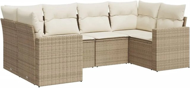 vidaXL 6-teilige Garten-Sofagarnitur in L-Form aus Poly-Rattan in Beige mit Sitzkissen und Rückenkissen - Bild 1
