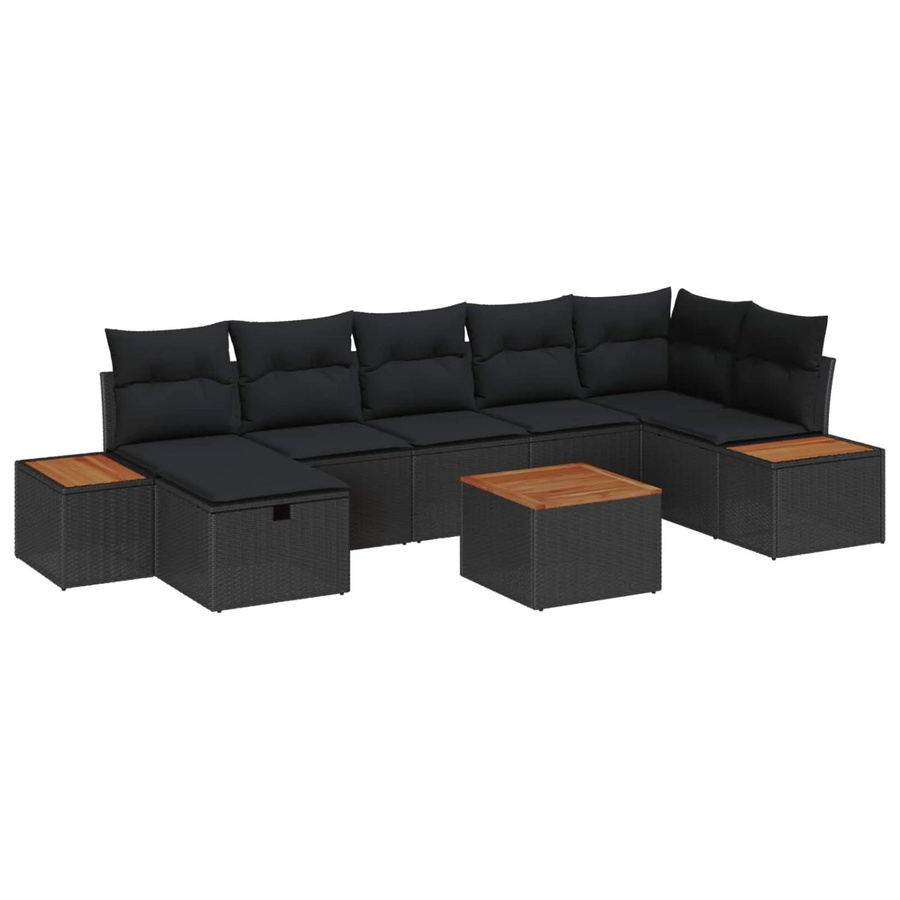 vidaXL Garten-Sofa-Set 8-teilig in Schwarz aus Poly Rattan mit Kissen und Ottoman für Garten, Balkon oder Terrasse - Bild 2
