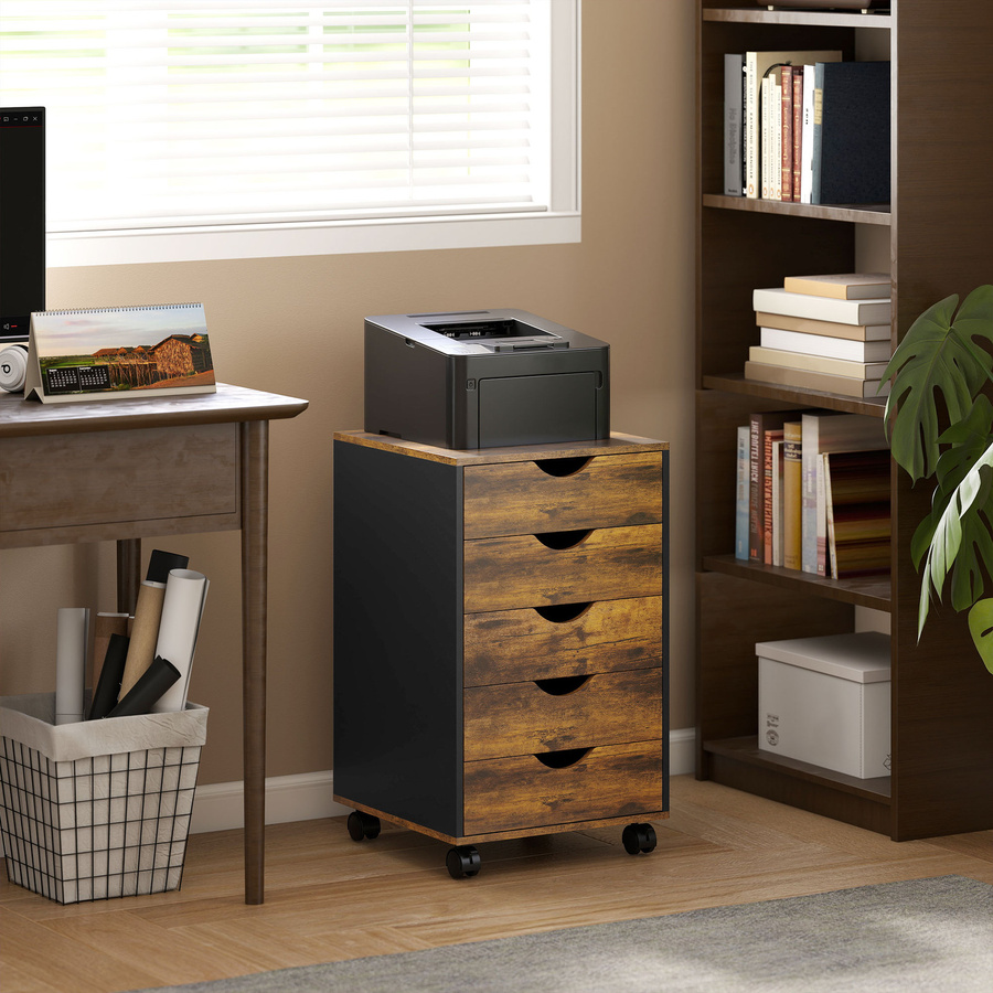 HOMCOM Büroschubladenschrank mit 5 Schubladen in Rustikal Braun und Schwarz, B/T/H: 40 x 40 x 67 cm - Bild 2