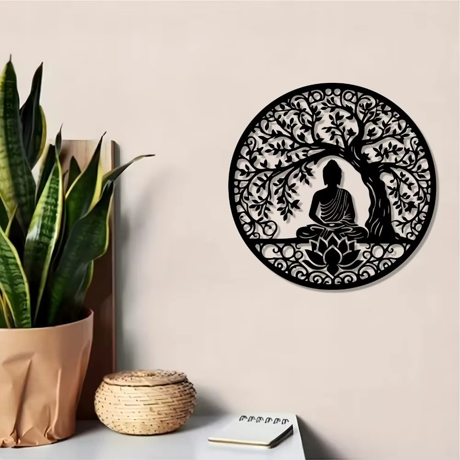 CIFBUY Buddha-Baum Metall-Wandkunst in Schwarz als wetterfeste Lotus-Skulptur für die spirituelle Gartendekoration - Bild 4