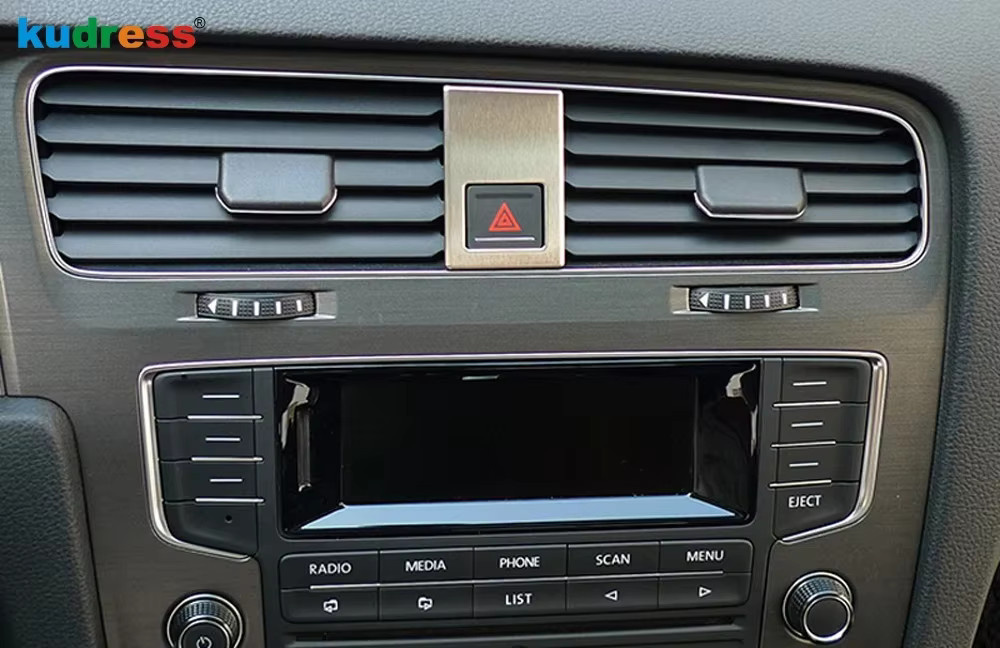 Kudress Zubehör für Volkswagen VW Golf 7 MK7 2013-2018 Doppel Blitzlicht Notfall Licht Taste Rahmen Abdeckung Trim in Silber - Bild 2