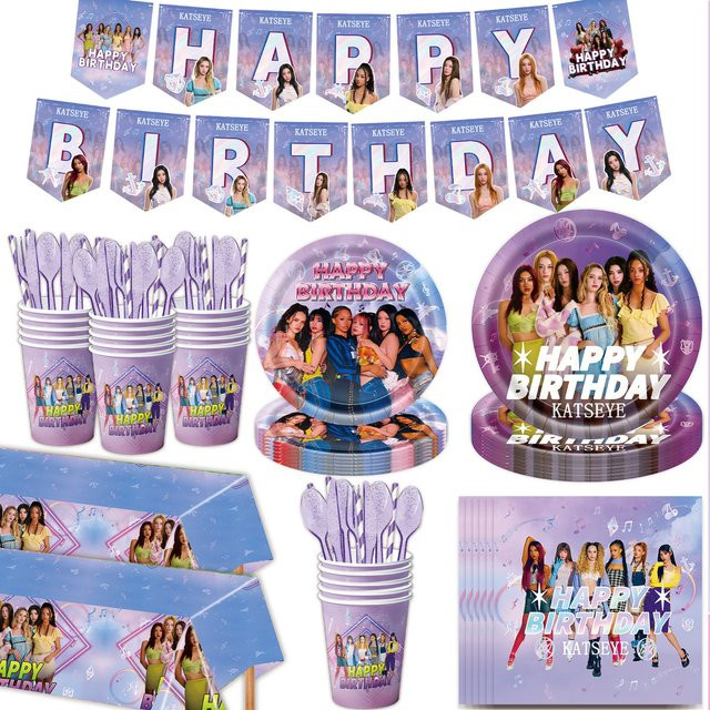 Hasbro K&Katseye Geburtstagsparty-Dekorationsset in Multicolour mit Tellern, Bechern, Servietten und Ballons für K-Pop-Fans - Bild 1