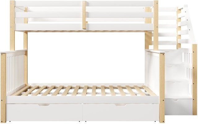 Modernes Etagenbett für Kinderzimmer von WM Store DE in Weiß und Natur, mit erhöhtem Schutzgeländer und Leiter, H x B x T: 254 x 145 x 150 cm - Bild 1