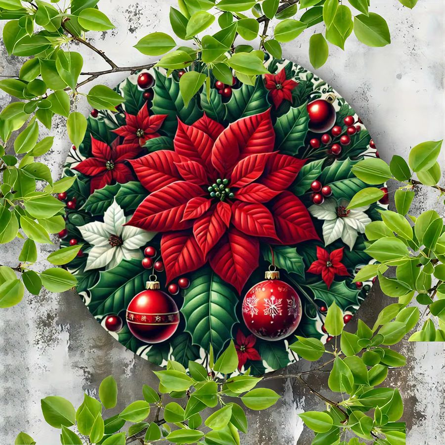Potdemiel Weihnachts-Wandkunst aus Metall in Rot, rundes Eisenschild mit festlichem Design, Durchmesser: 20,3 cm - Bild 2