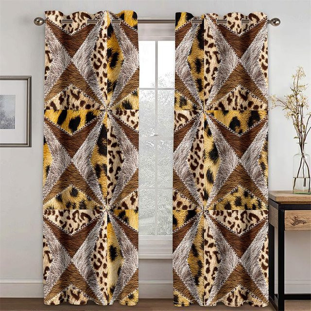 A Family Of Home Textiles Luxus Sonnenschutz Vorhänge mit 3D Tierhaut-Design, 2er-Set, Mehrfarbig, Breite: 100 cm, Höhe: 130 cm - Bild 1