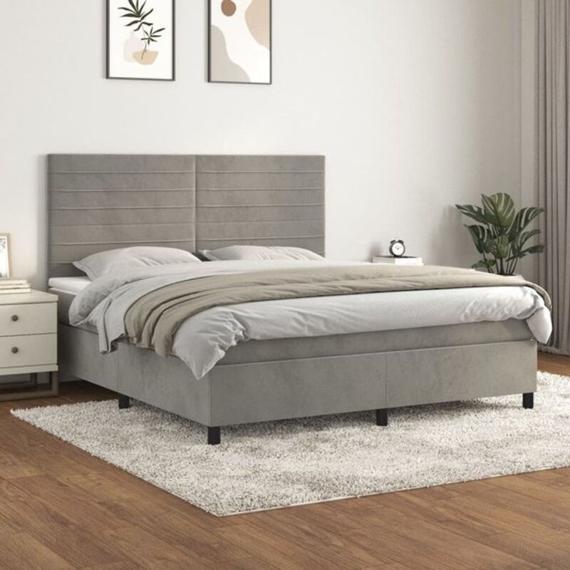Vidaxl Boxspringbett mit Matratze in Grau aus Samt, B/T/H: 180 x 200 x 118 cm - Bild 1