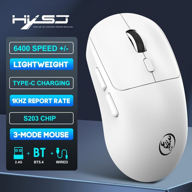 HXSJ Wireless E-Sports Gamer-Maus in Weiß mit Bluetooth 5.4, 6-Tasten und 6400 CPI für Desktop und Notebook - Bild 1
