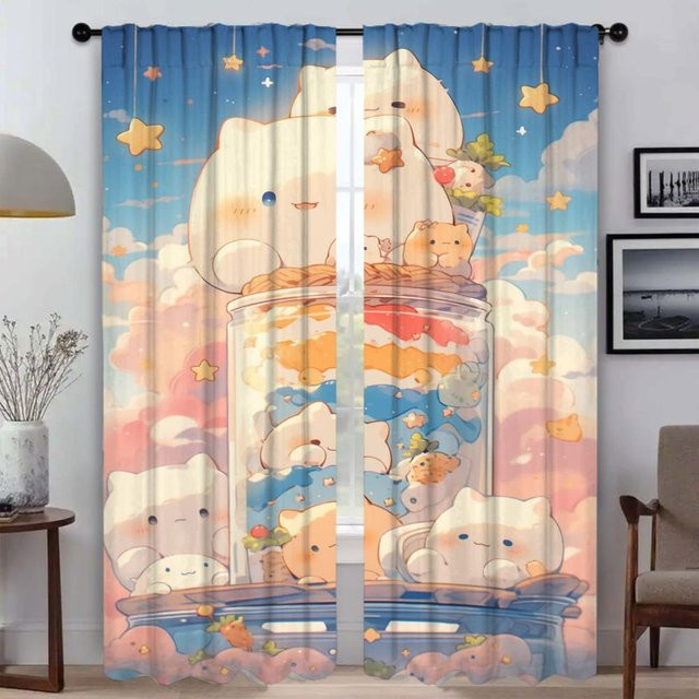 2er-Set Tüll-Vorhänge mit Himmel und Ozean Motiv in Multicolour für Wohnzimmer und Schlafzimmer, Breite: 50 cm, Höhe: 70 cm - Bild 1