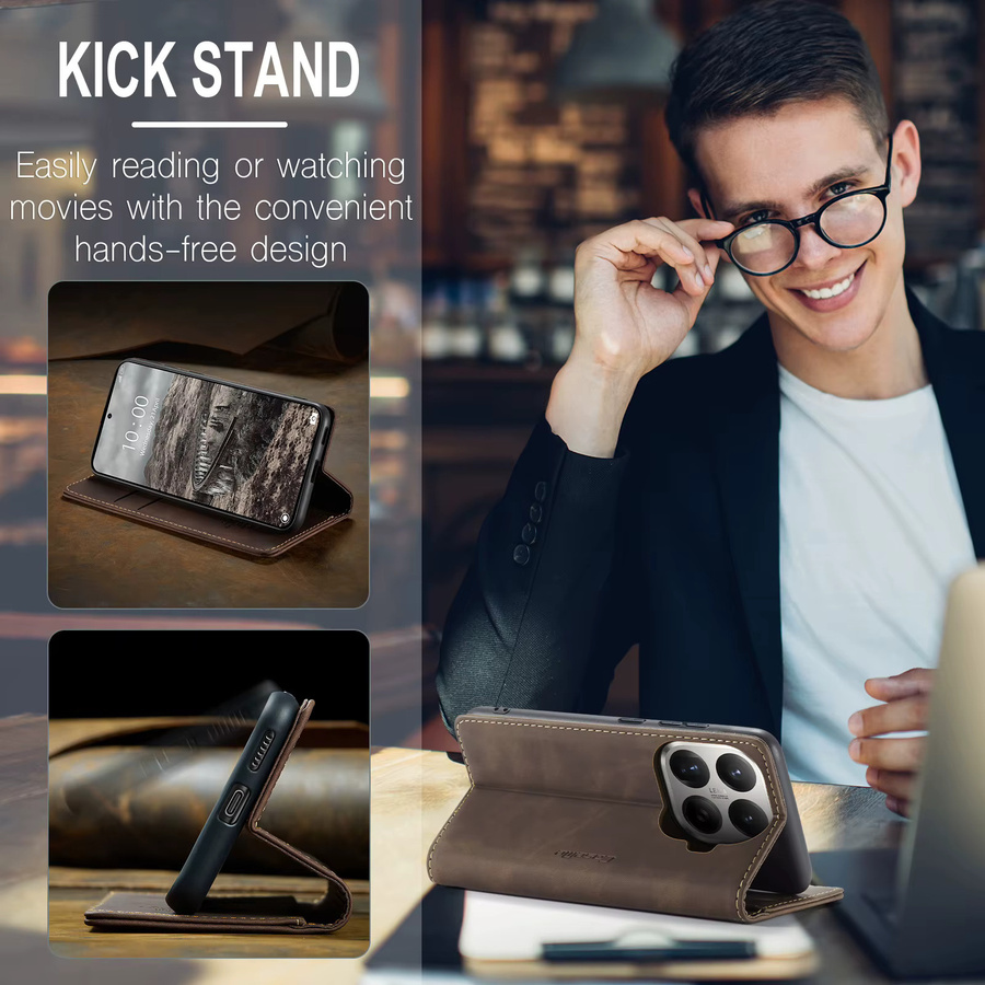 CaseMe Luxus Retro Magnetische Flip-PU-Leder-Handyhülle für Xiaomi 17T und Xiaomi 17T Pro als Wallet Cover in Schwarz oder Braun - Bild 3
