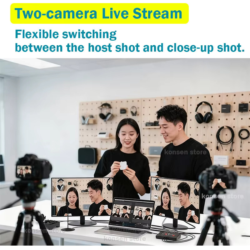 Konsenda 2-Wege-HDMI-Live-Stream-Umschalter mit Typ-C-Aufnahme und PIP-Funktion, 1080P 60 Hz Video-Mixer in Schwarz - Bild 2
