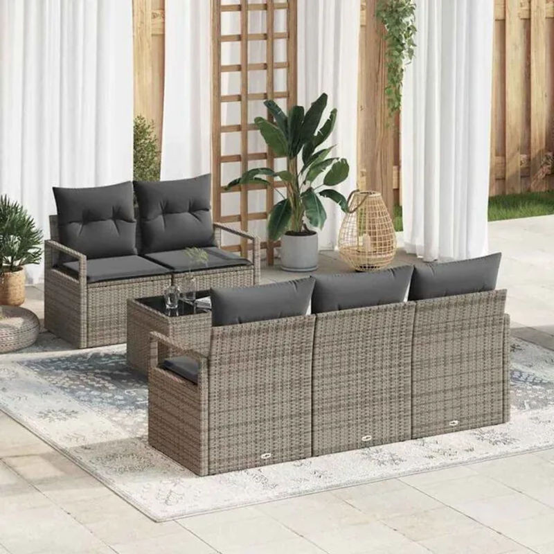 Vidaxl Garten-Sofa-Set aus Polyrattan und Stahl, 6-teiliges Loungemöbel-Set in Grau, B/T/H: 55 x 55 x 37 cm - Bild 1