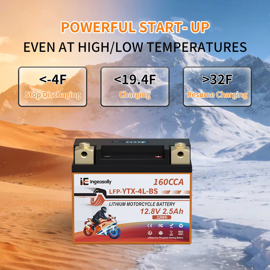 Ingeosolly 4L-BS 12V 2,5Ah LiFePO4 Motorradbatterie mit BMS und LED-Anzeige, wartungsfreie Lithium-Starterbatterie für ATV, Roller, Yamaha, Honda, Suzuki, Schneemobil, Quad und Traktor - Bild 5