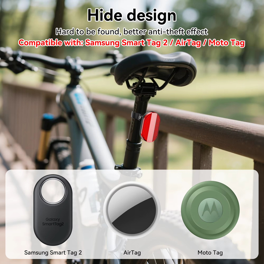 Samsung SmartTag2 Fahrradhalterung mit IPX8 Wasserdichtigkeit und verdeckten Reflektoren in Schwarz - Bild 2