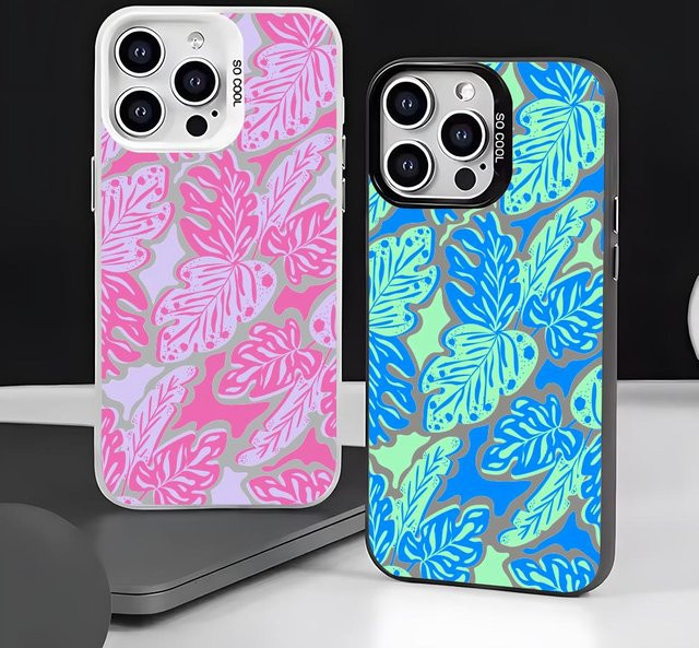 Ins Art Blätter Handyhülle für iPhone 11 bis iPhone 17 Pro Max Matte Laser Aurora Stoßfeste Schutzhülle Multicolour - Bild 1